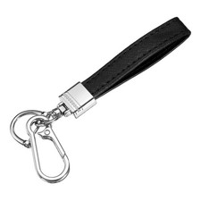 Car Key Chain Ring Clip Metal Leather Keychain Key Fob with D Ring, Black