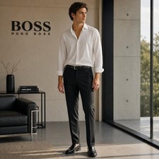 HUGO BOSS Men's Sharp Fit Dress Shirt White 17.5 L 100 Cotton Button Up