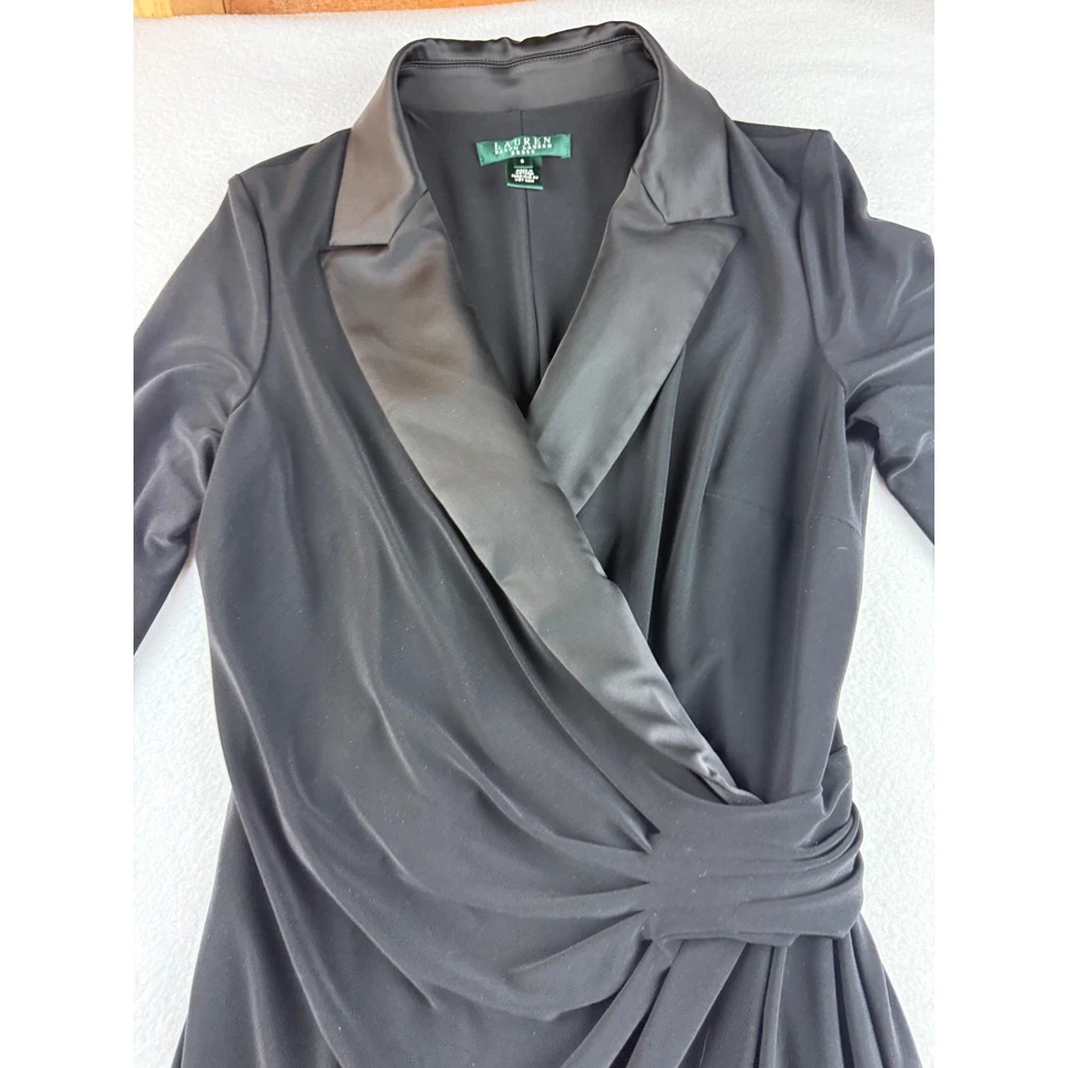 Lauren Ralph Lauren Black Jersey Dress Long Sleeve Sheath Evening Party - Image 3 of 4