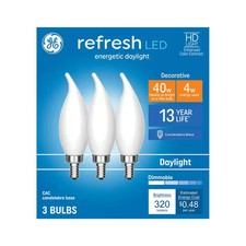 GE Refresh 40w Equiv 4w LED Bulbs CAC Candelabra Base Daylight Dimmable 3-Pack