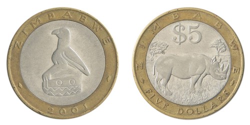 Zimbabwe 5 Dollars, 2001-2003, KM #13, XF-Extremely Fine