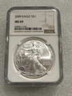 2009 SILVER EAGLE NGC MS 69 ~~ BROWN LABEL  ~~ NO SPOTS ~~ PRISTINE   (323)