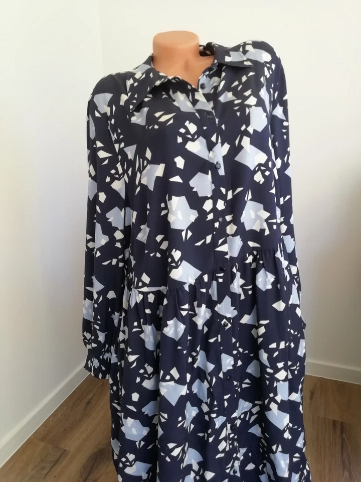 Gr. 48 Sheego Blusen-Kleid Maxi durchgehend geknöpft Langarm blau - 50% Rabatt - Bild 3 von 4