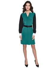 149 1Karl Lagerfeld Paris Women Green Colorblocked Collared Button-Up Dress S12