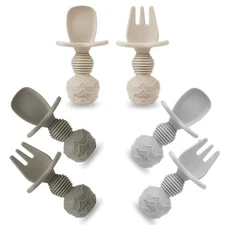 6 Pack Silicone Baby Spoons and Fork Feeding Set- Anti-Choke First Self Feeding