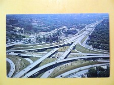 Aerial view Edsel Ford & John Lodge Expressways Detroit Michigan vtg postcard 