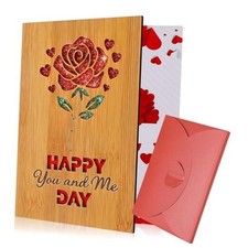 Valentine's Day Wooden Greeting Card with Envelope, Romantic Rose Carving Card