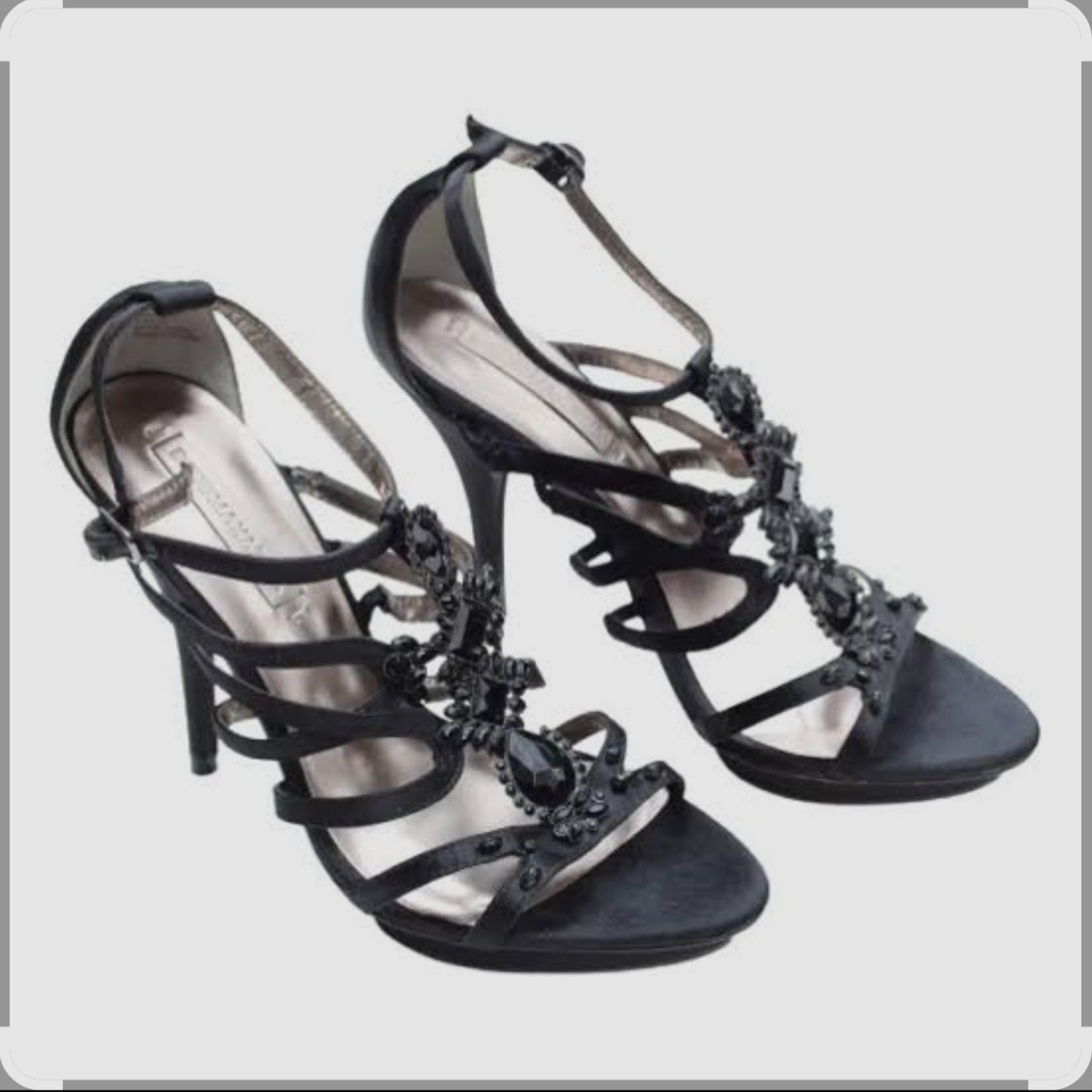 NWOB BCBGMAXAZRIA BLACK Joycelin Satin Heels T-Strap SANDALS Size 6.5 SOLD OUT image 3