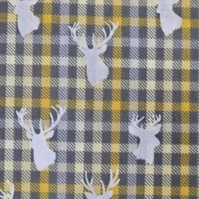 JoAnn Cotton Fabric 72"x44" Rustic Grey Yellow Plaid Stag Head Antlers Deer