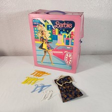 Vtg Mattel Barbie Pink Carrying Case Vinyl 1989 Doll Fashion  Hangers READ Desc