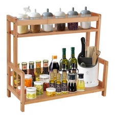 Kitchen Countertop Organizer Bamboo Spice Rack - Coffee Station Organizer Cou...