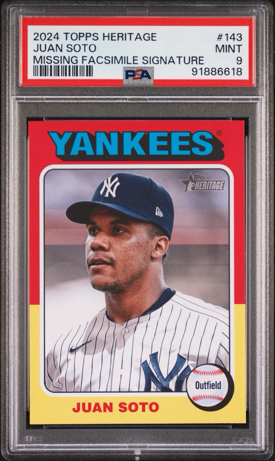 2024 Topps Heritage - #143 Juan Soto - Missing Facsimile Signature SP PSA 9