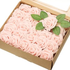 50Pcs 3.15" Fake Roses with Stems Artificial Flowers Wedding Decor, Nude Pink