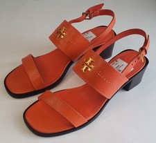 TORY BURCH EVERLY FIELD ORANGE SLINGBACK LEATHER HEEL PUMPS US SIZE 7.5 NIB