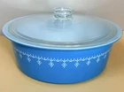 Pyrex Blue Snowflake Garland Big Bertha 4 qt Ovenware Vintage 664 w/Lid MINT