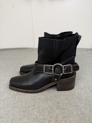 Free People We The Free Briggs Crop Rider Leather Harness Ankle Boots Black