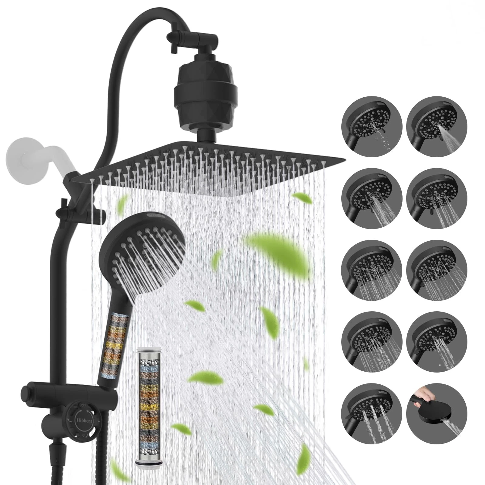 Dual Filter All Metal 10"Rainfall Showerhead Combo, High Pressure Filter Show...