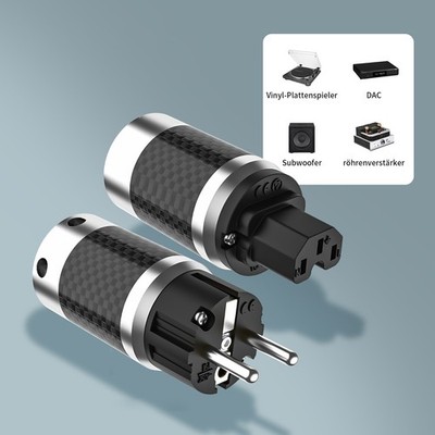 Rhodiniert HiFi Netzstrom Netzkabel Verbinder EU Schuko AC IEC-C13 Stecker