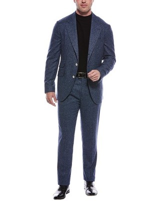 BRUNELLO CUCINELLI MEN'S BLUE TEXTURED TAILORED SUIT MSRP $6250