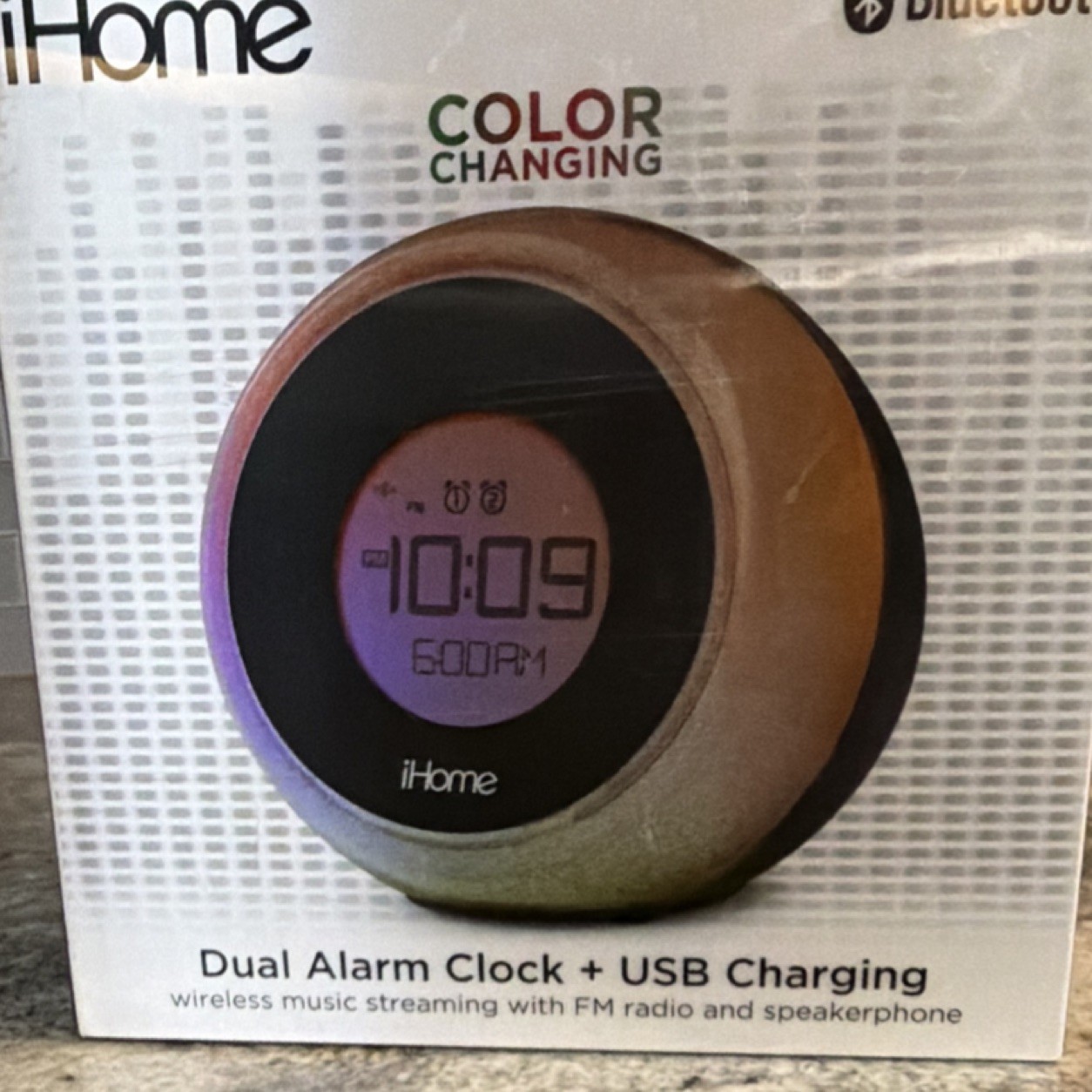 iHome Bluetooth Dual Alarm Color-Changing FM Clock Radio w/ USB Charging