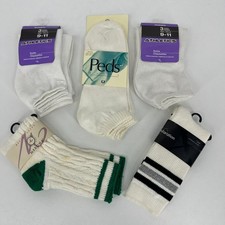 Lot of 5 Vintage 90s Socks Mixed Brands Styles Women's One Size White New NWT