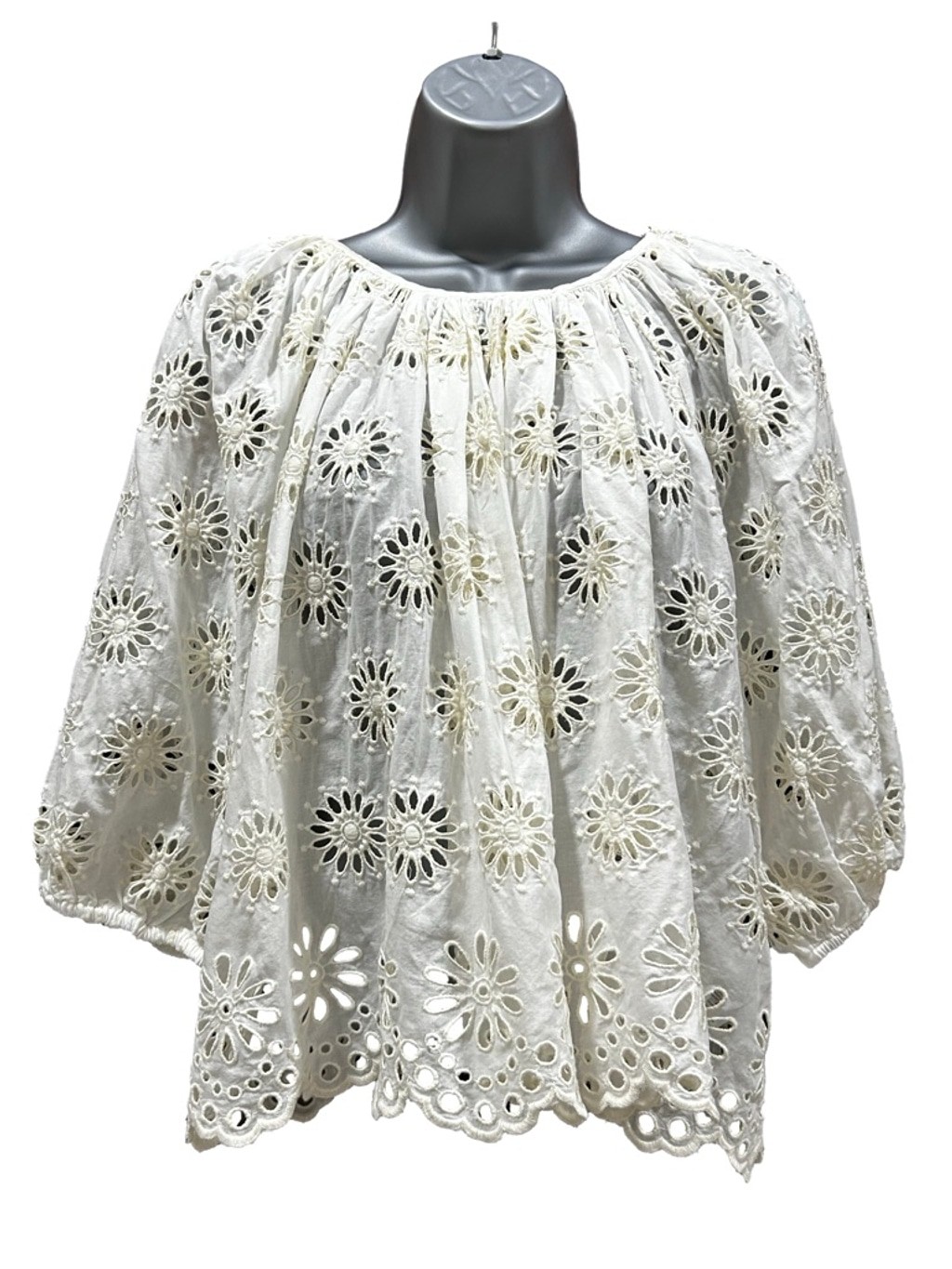 NWT Madewell Embroidered Shirred Puff-Sleeve Top size medium