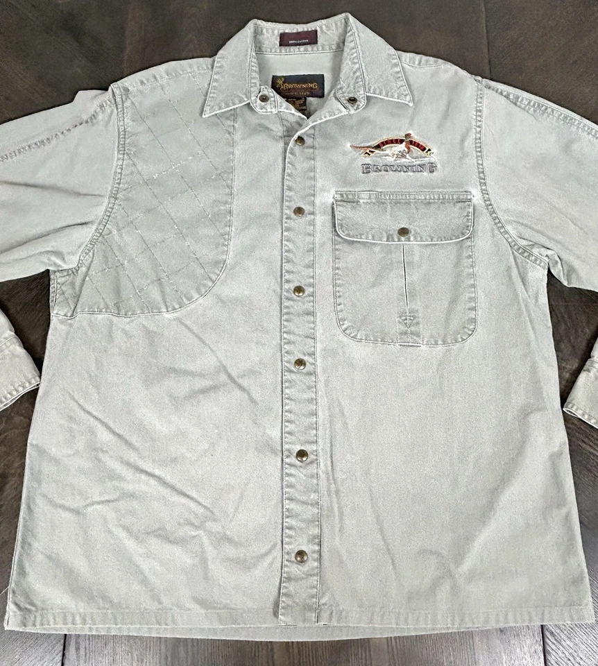 Винтажная коричневая футболка для стрельбы мужская M серая холщовая с застежкой длинным рукавом охотничий фазан - Изображение 2 из 4