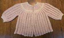 1950's Vintage Hand Crochet Baby Sweater Cardigan Pink Cream