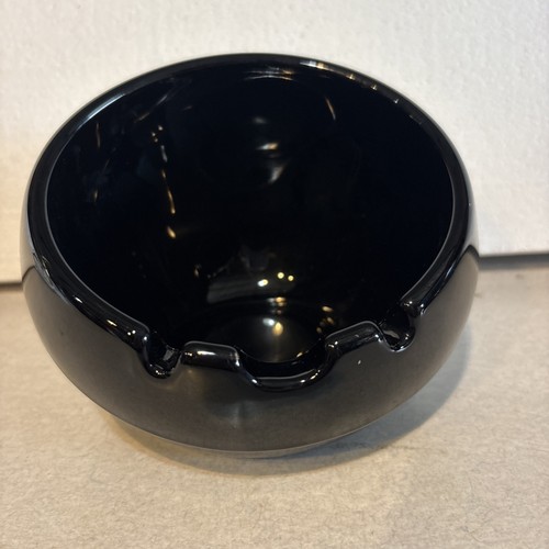 Mid Century Modern Rare 6" Black Viking Glass Orb / Sphere #6827 Large Ashtray