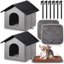 2 Sets Outdoor Cat Shelter with Self Heating Cat Pad Included 15.8 Inch Water...