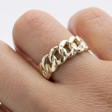 Anello In Maglia Cubana Taglio Diamante 7,5Mm In Oro Giallo 10K Tutte Le Taglie