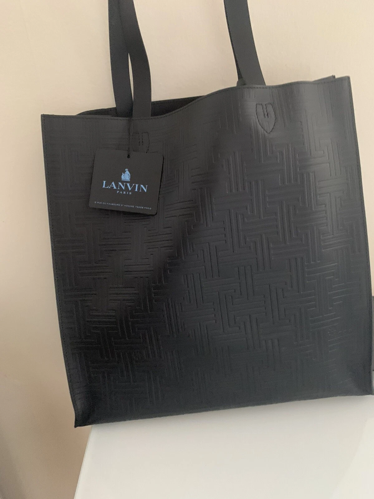 Lanvin — LANVIN Embroiderd Embossed Black Leather tote, $875