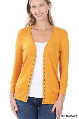 Zenana 3/4 Sleeve Snap Button Cardigan 