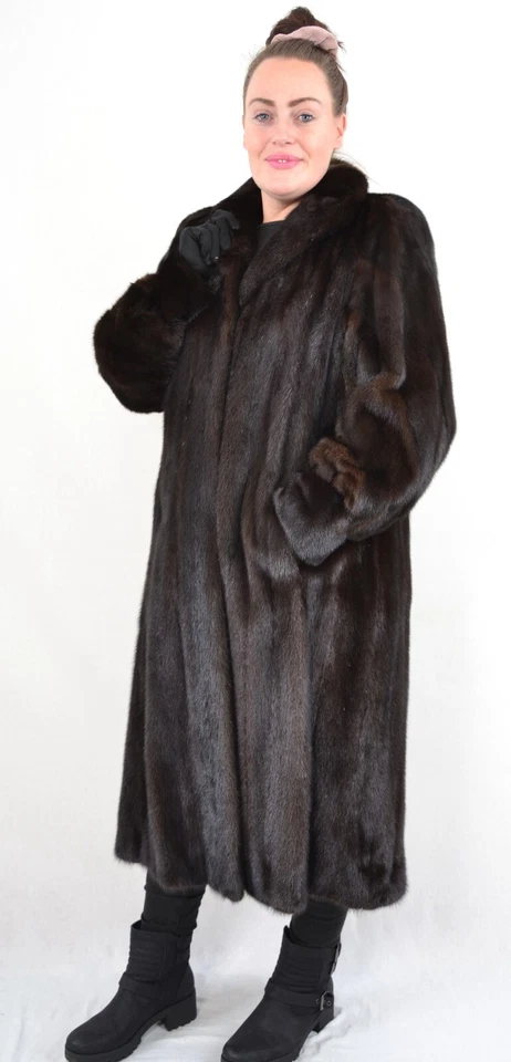 US5202 REAL SAGA MINK FUR COAT RANCH MINK JACKET FULL LENGTH SIZE XL NERZMANTEL - Image 4 of 4