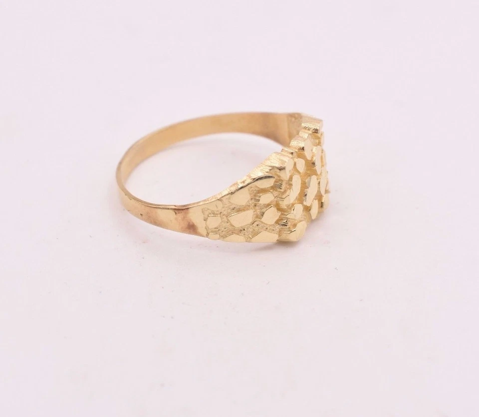 Mens Nugget Square Ring Real Solid 10K Yellow Gold ALL SIZES - Image 2 of 4