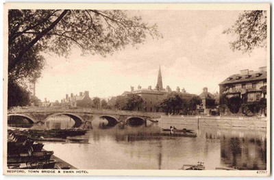 Bedford Town Bridge Schwanenhotel - Fotochrom Postkarte T12