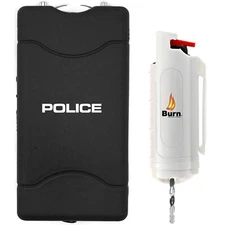 POLICE Stun Gun Burn Pepper Spray Combo for Self Defense 800 Black & White