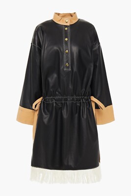 STAND STUDIO Kendall Leather Dress FR34 US 2 XS S Slit Sides Fringe Hem NEW $999