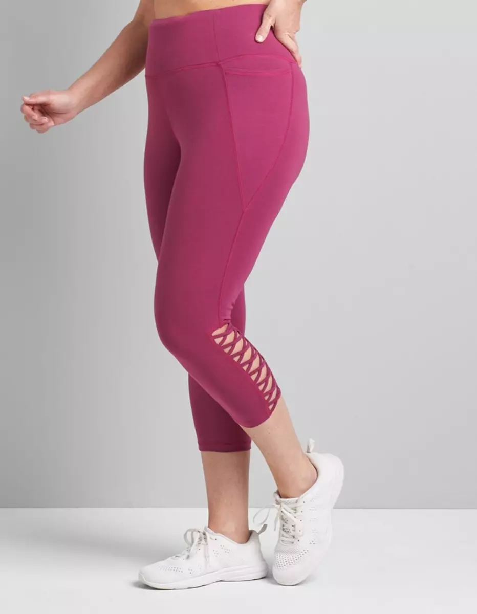 LANE BRYANT LIVI BERRY STRAPPY HIGH-RISE SIGNATURE STRETCH CAPRI LEGGINGS  14/16