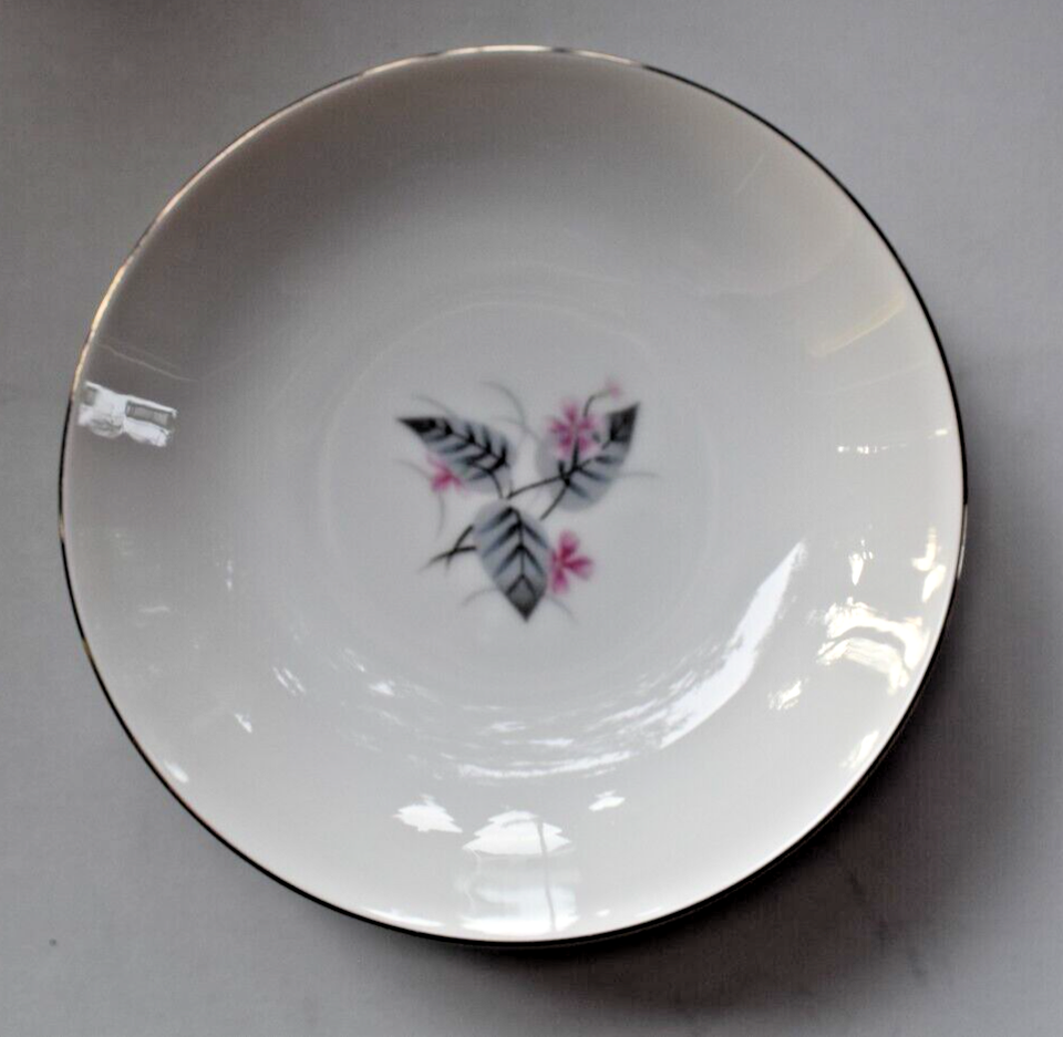 4 NARUMI Fine China Japan LYRIC Saucers Pink Flower Gray Leaves 5.25