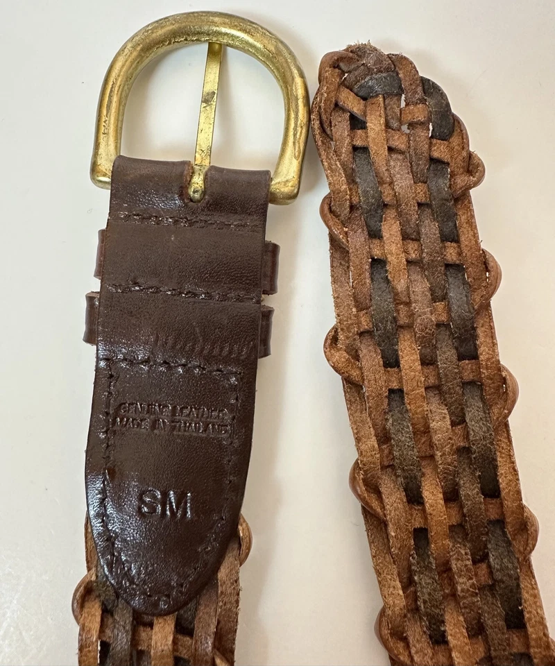 Vintage 90s Leather Belt Womens Small Woven Brown Earth Tone Minimalist Preppy - Image 4 of 4