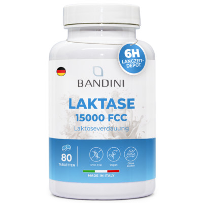 Bandini  Laktase DEPOT 15.000 FCC, 80 Laktasetabletten, Vegan