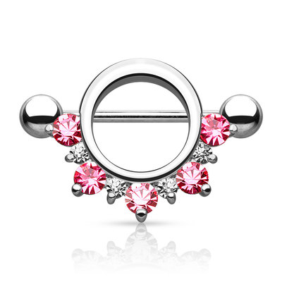 Pair of Half Circle CZ Lined Surgical Steel Nipple Rings Shield 14G 9/16''