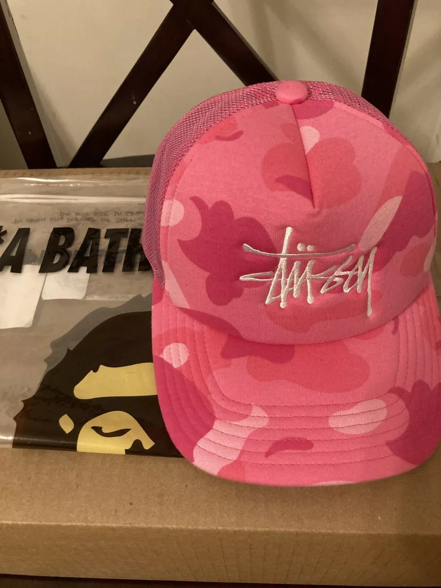 Stussy X Bape A Bathing Ape Trucker Mesh Cap Hat 2022 Pink