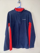 COLUMBIA Navy Blue  Red Fleece Pullover w/ Quarter Zip Size M