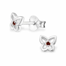 Birthstone Butterfly Sterling Silver Stud Earrings - Red
