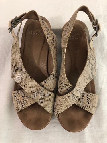 DANSKO Slingback Sandals Heels Beige Taupe Snakeskin Embossed Leather Size 37 - Picture 4 of 12