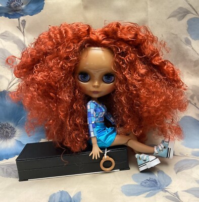 Icy DBS Blythe Doll 12  Glossy Face, orange Curly Hair, 4 Eye Colors Cute Outfit