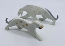 2 Vintage Porcelain Leopard Cat Figurines Crowning Touch Japan MCM