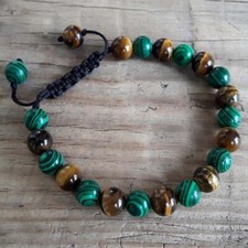 Fashion 8mm Stone Tiger Eye Malachite Bead Bracelet Men Women Jewelry Adjustable